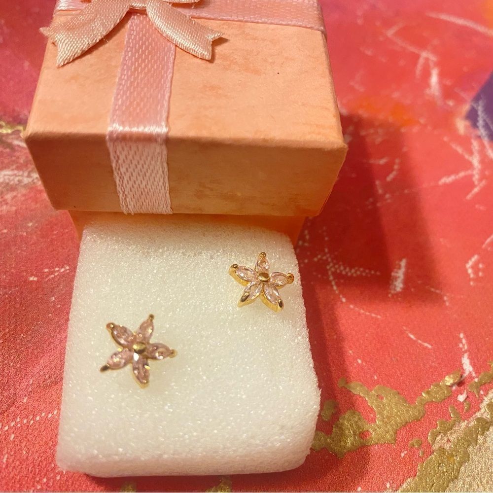🛍️Swarovski Crystal Floral 🌸Stud Pink Earrings